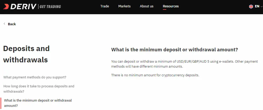 Deriv Minimum Deposits