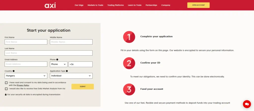 account opening at Axi